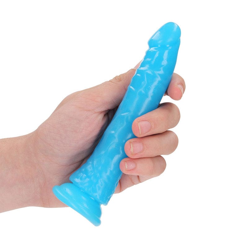 Shots Toys DONGS Blue REALROCK 15.5 cm Slim Glow in the Dark Neon -  6'') Dong 8714273519900