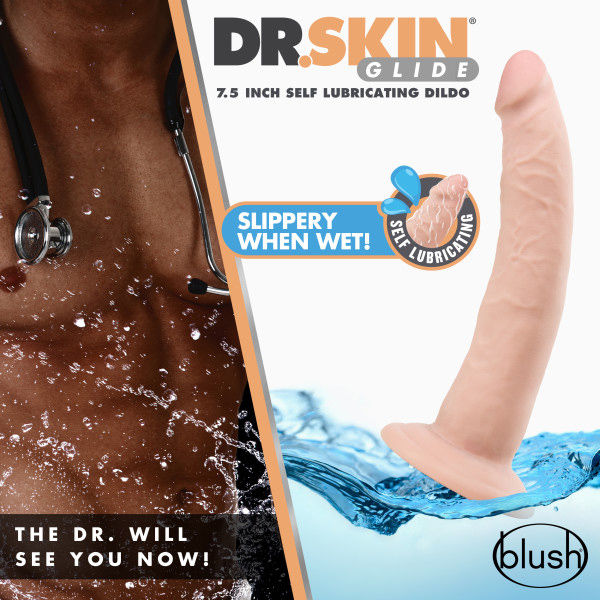Dr Skin Glide 7.5 Inch Self Lubricating Realistic Dildo Vanilla Dongs Realistic