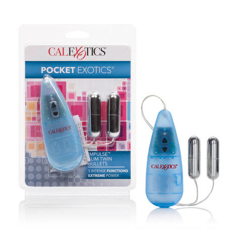 Pocket Exotics Slim Twin Bullets Mini Vibrator for Women Blue BULLETS