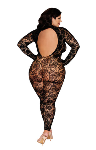 Dreamgirl Gloved Bodystocking Queen Size Black Lingerie Bodystocking