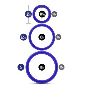 Performance Silicone Cock Ring 3 Pc Set Indigo for Stamina COCK RING Set