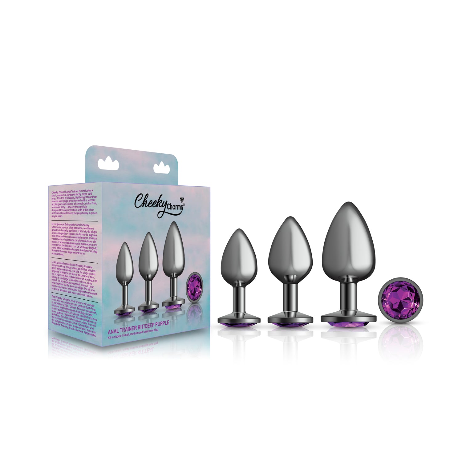 Purple Round Gem Anal Trainer Kit with Small Medium Large Plugs > Anal Range > Butt Plug Kits