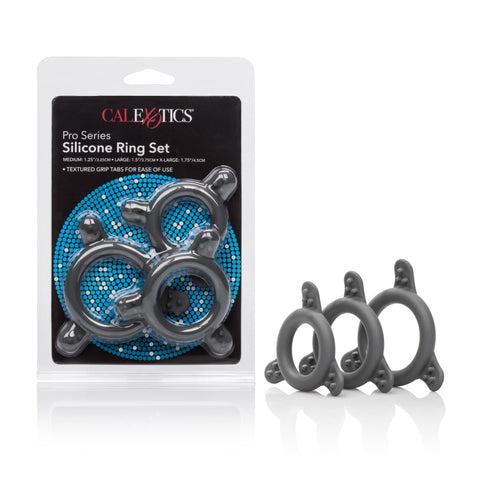 CalExotics Pro Series Silicone Ring Set Medium Large Extra Large Gray Flexible Stretchable COCK RING Set