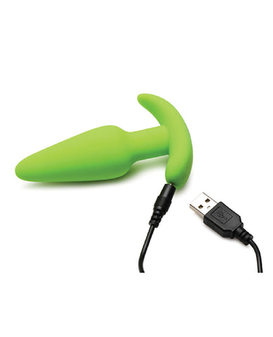 Glow in the Dark Remote Controlled Green Silicone Butt Plug Butt Plugs - Vibrating