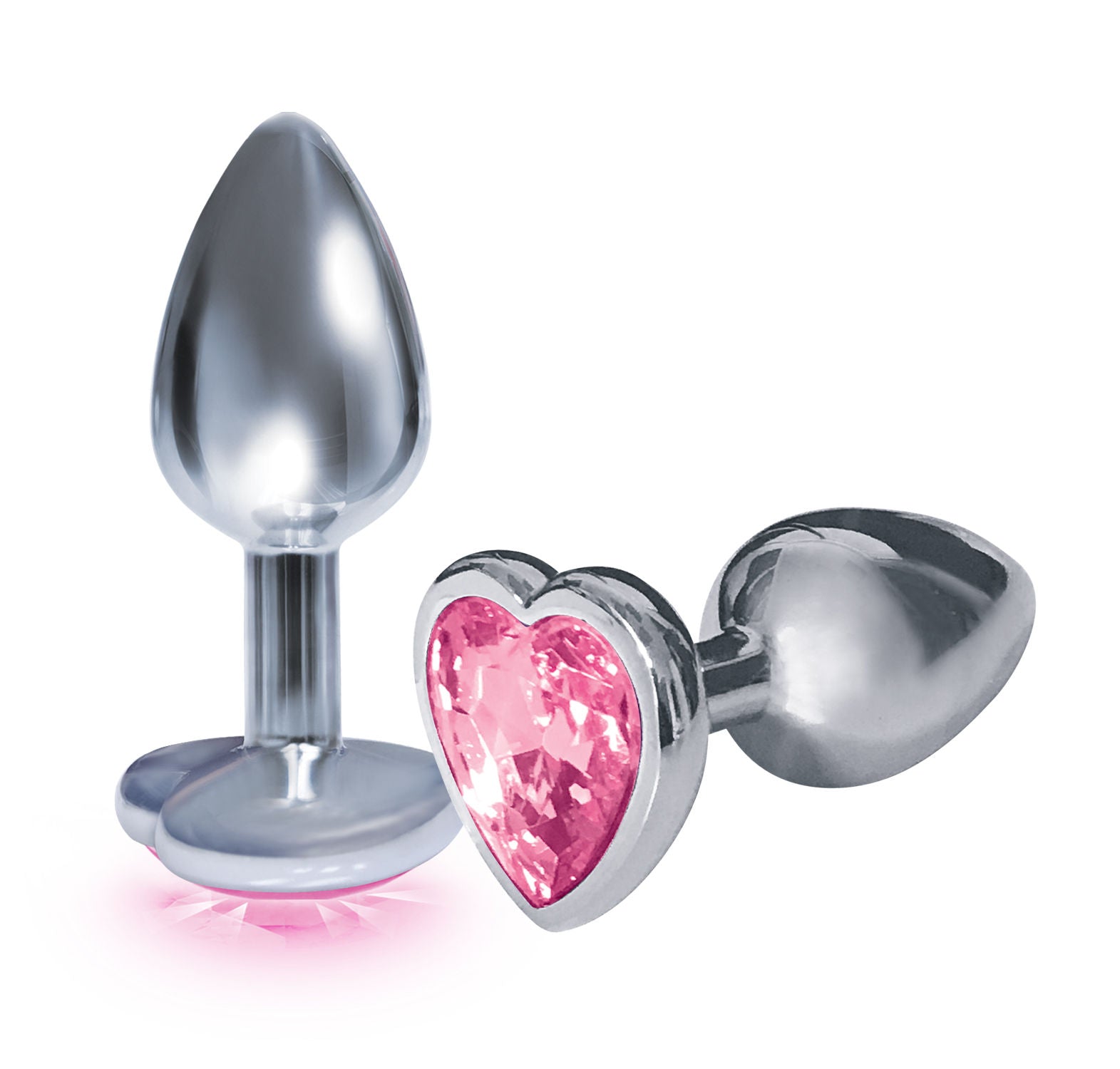Silver Heart-Shaped Starter Butt Plug with Pink Jewel Base Pink|Silver > Anal Range > Jewel Butt Plugs