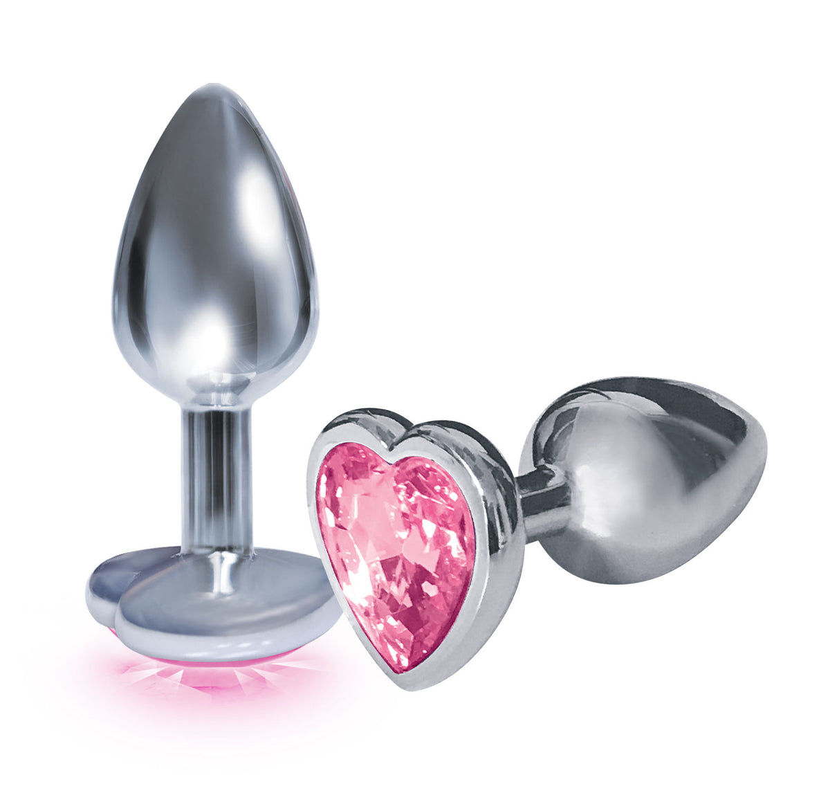 Silver Heart-Shaped Starter Butt Plug with Pink Jewel Base Pink|Silver > Anal Range > Jewel Butt Plugs