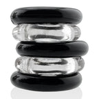 Jacker 5-Stack Five-Pack Tube Super-Strong Cockrings Clear Black > Cock Ring > Sets