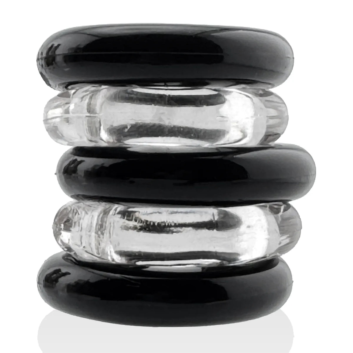 Jacker 5-Stack Five-Pack Tube Super-Strong Cockrings Clear Black > Cock Ring > Sets