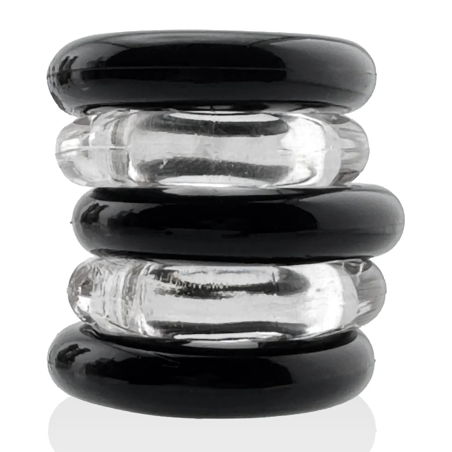 Jacker 5-Stack Five-Pack Tube Super-Strong Cockrings Clear Black > Cock Ring > Sets