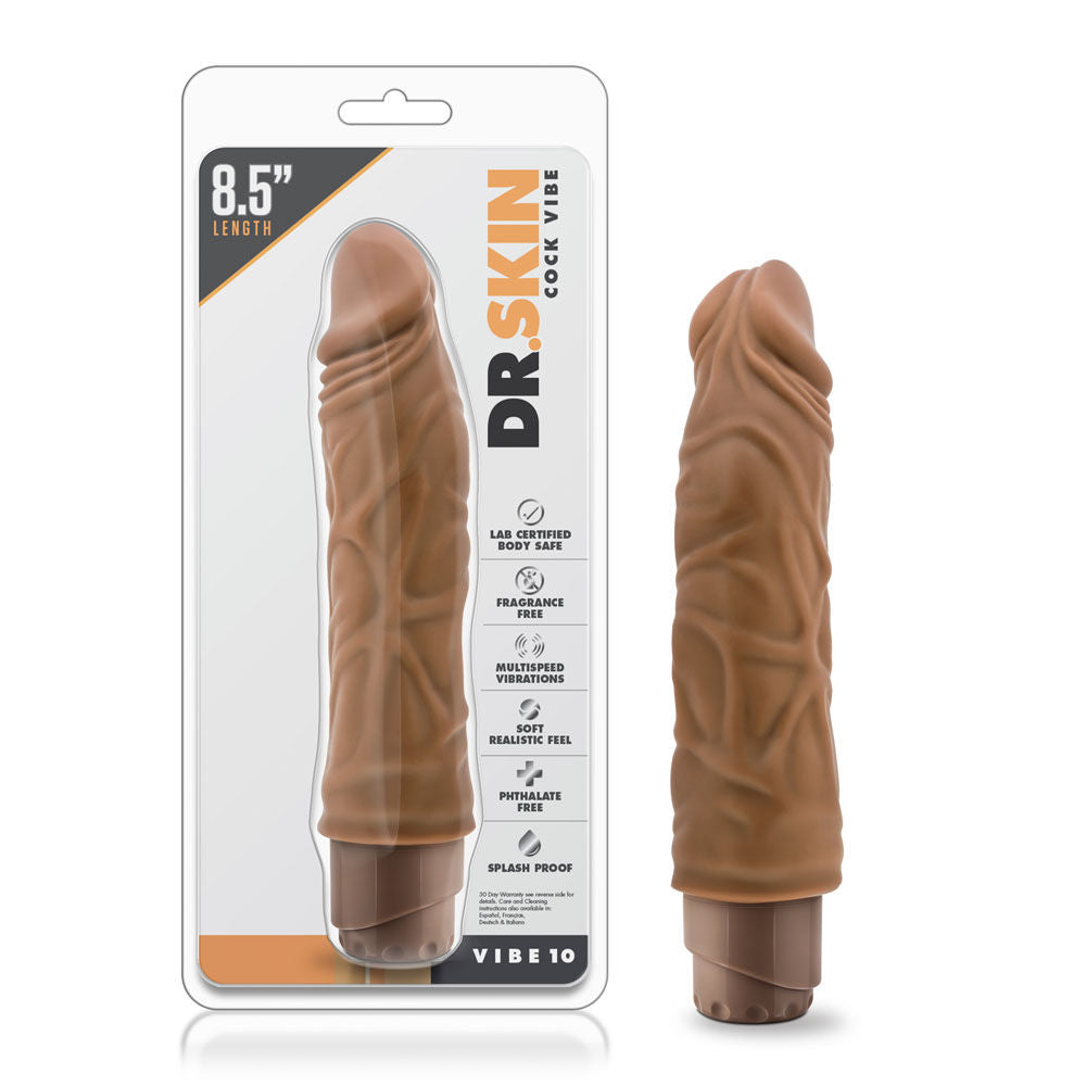 Dr Skin 8.5 Inch Realistic Vibrating Dildo in Mocha Color Brown DONGS Vibrating