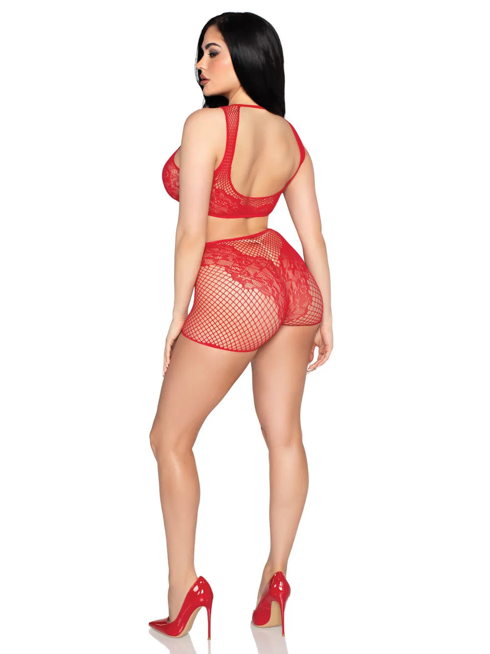 2 Pc Net and Lace Crop Top and Boy Shorts Set (Black) – Lingerie > Clothes > Bra Sets