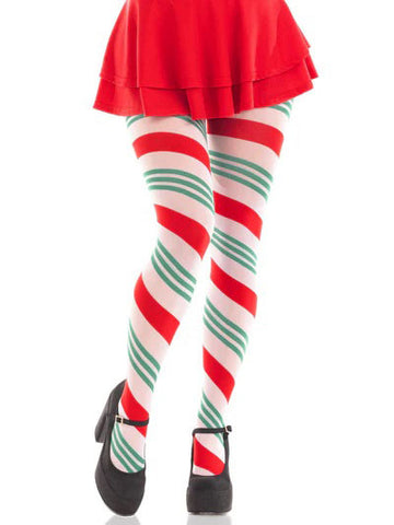 Lane Holiday Ribbon Striped Tights - Green/red - Os Default Title > Clothes > Hosiery