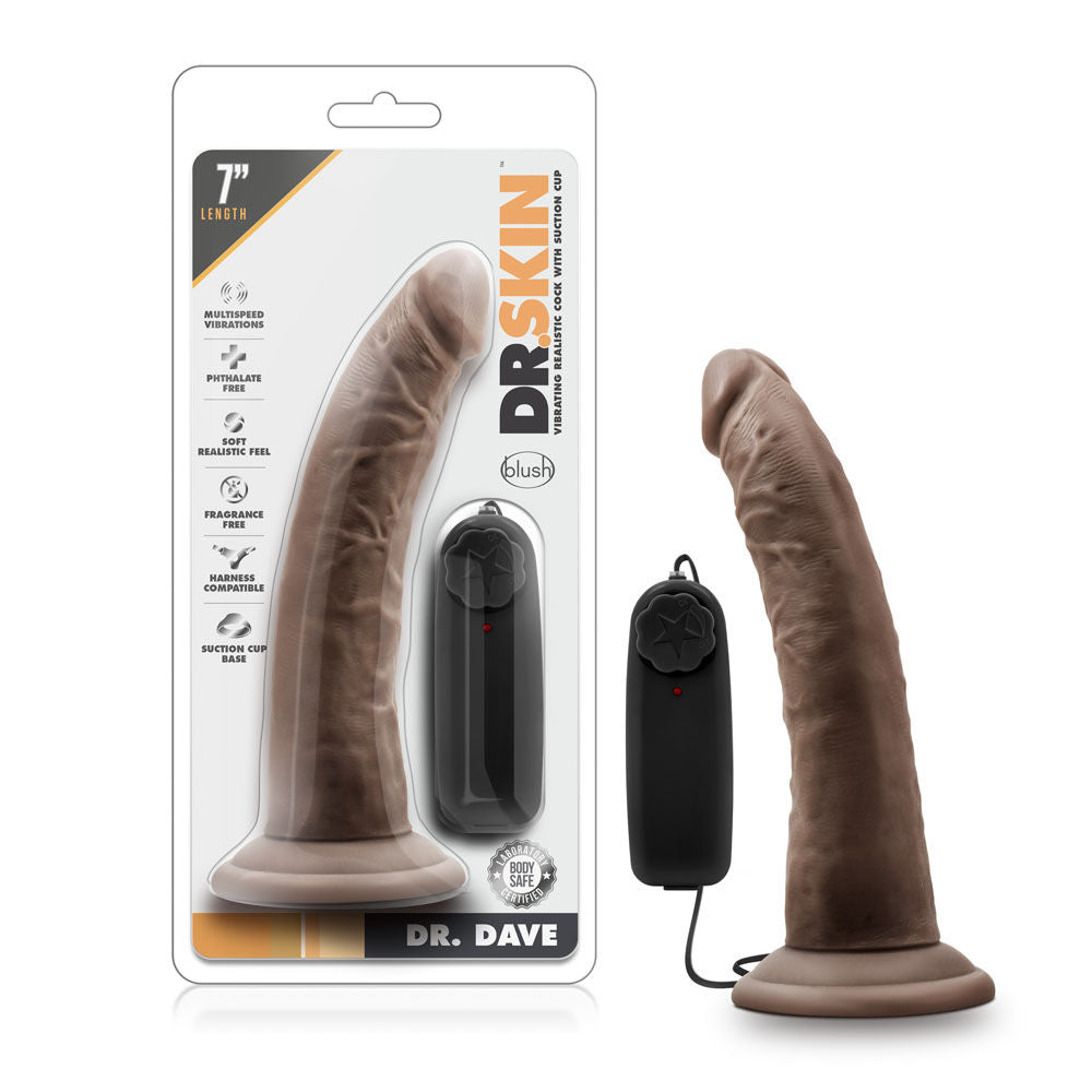 Dr Dave 7 Inch Vibrating Suction Cup Cock Realistic Toy Mocha Black DONGS Vibrating