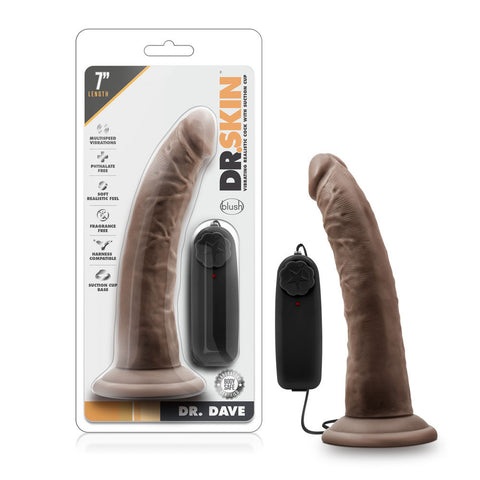 Dr Dave 7 Inch Vibrating Suction Cup Cock Realistic Toy Mocha Black DONGS Vibrating