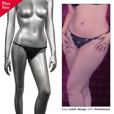 Radiance Plus Size Black Crotchless Thong with Rhinestone Accents Fits Up to 3X > Clothes > Plus Size Lingerie