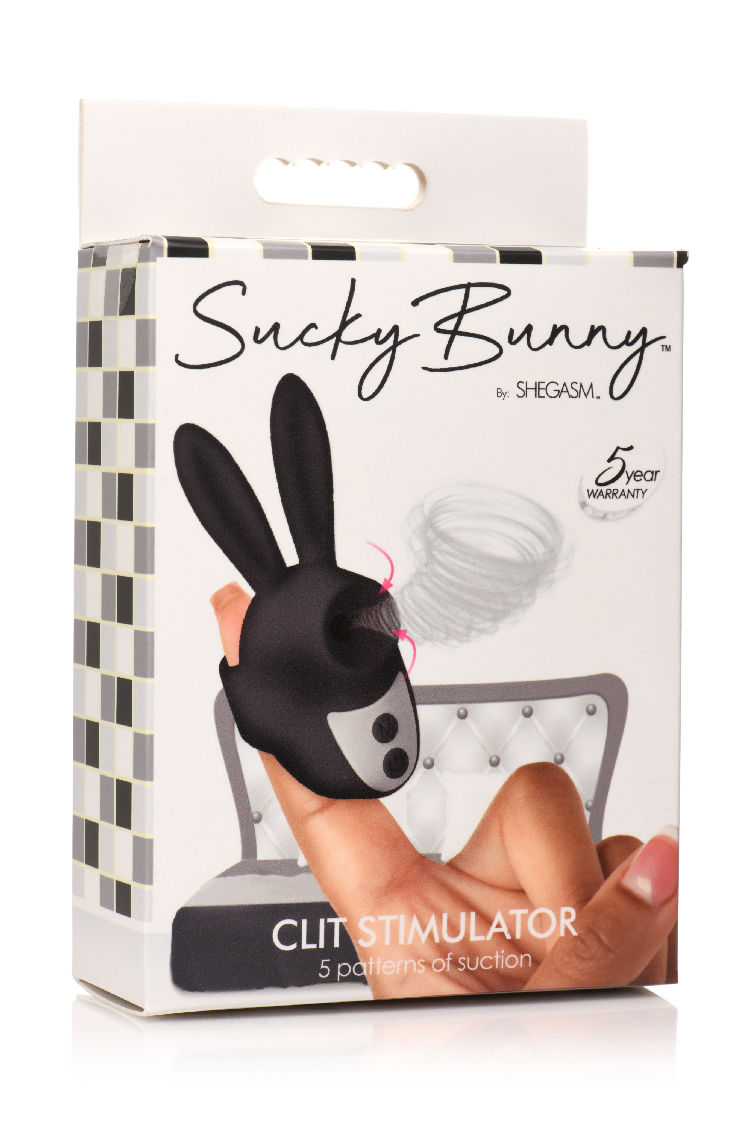 Sucky Bunny Black Clit Stimulator USB Rechargeable Silicone Black Suction Stimulator