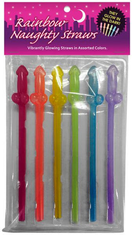Rainbow Naughty Glow In The Dark Drinking Straws Set Multi Bachelor & Bachelorette Items