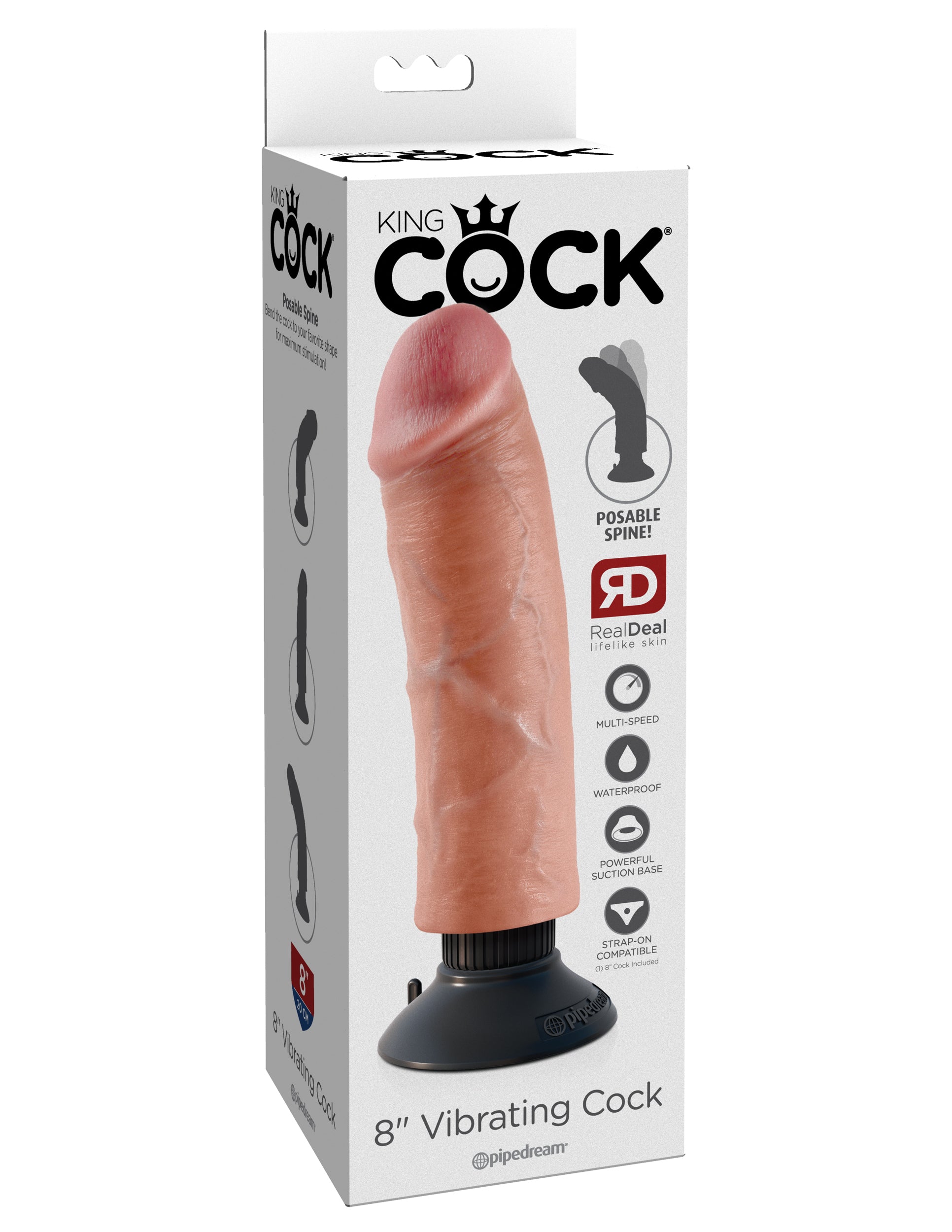 King Cock 8 Inch Realistic Vibrating Dildo with Bendable Shaft > Realistic Dildos and Vibes > Penis Vibrators