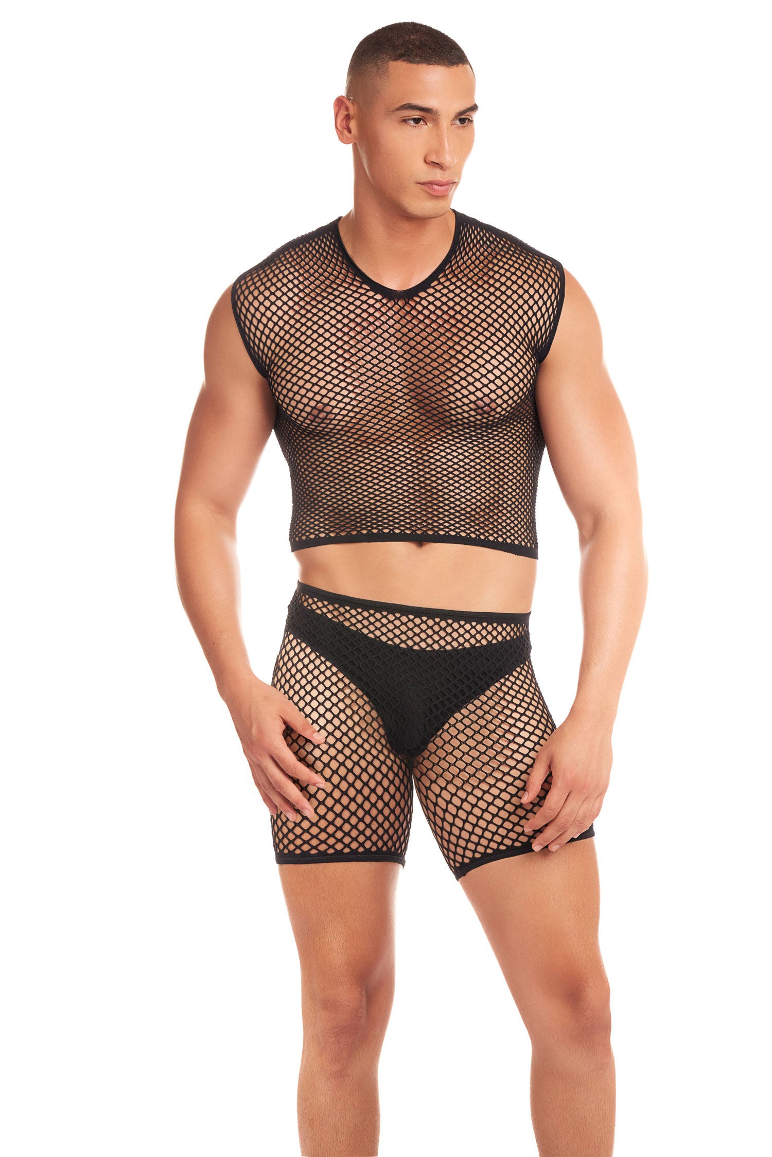 Net-Bula 3-Piece Mens Thong Set Small Medium Black Nylon Spandex Black Mens Thongs
