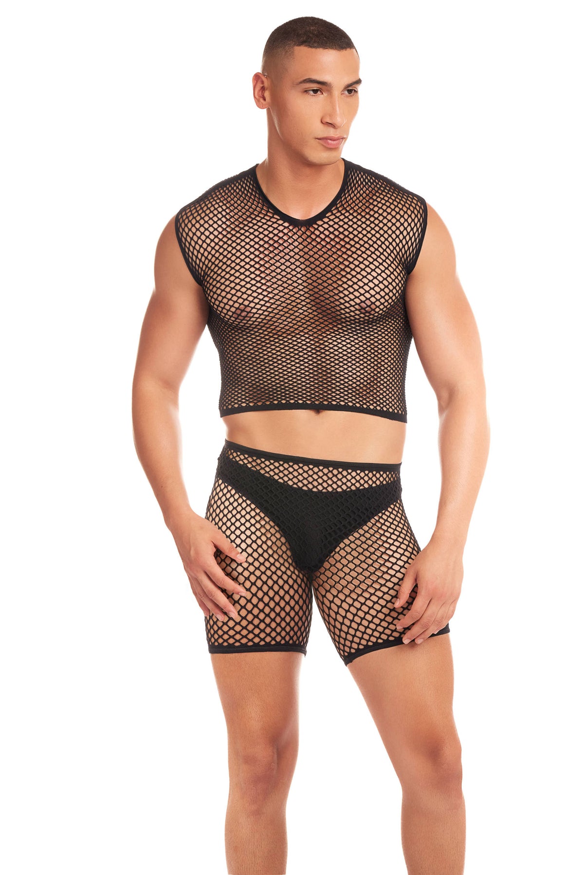 Net-Bula 3-Piece Mens Thong Set Small Medium Black Nylon Spandex Black S M > Clothes > Mens Thongs