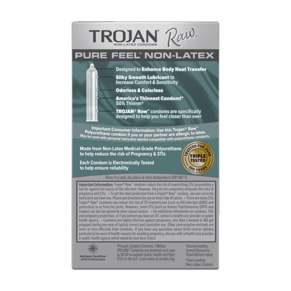 Trojan Raw Non-Latex Condoms 10 Pack Ultra Thin Sensual Condoms