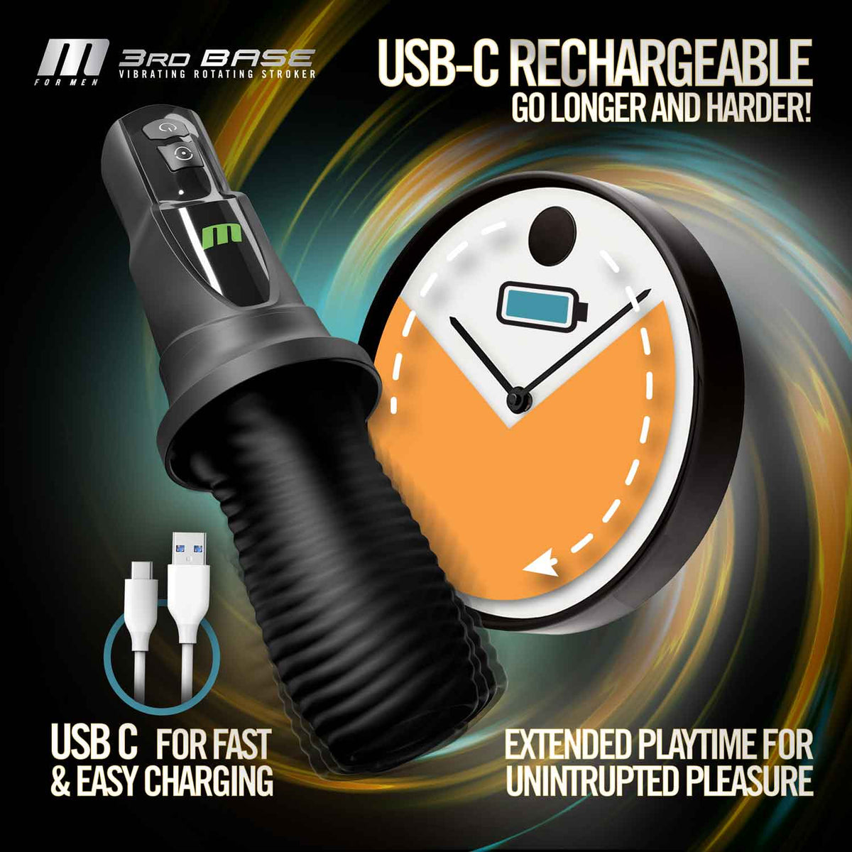 M For Men 3rd Base Oral Stroker Black Ergonomic Handle > Sex Toys For Men > Masturbators > Vibrating
