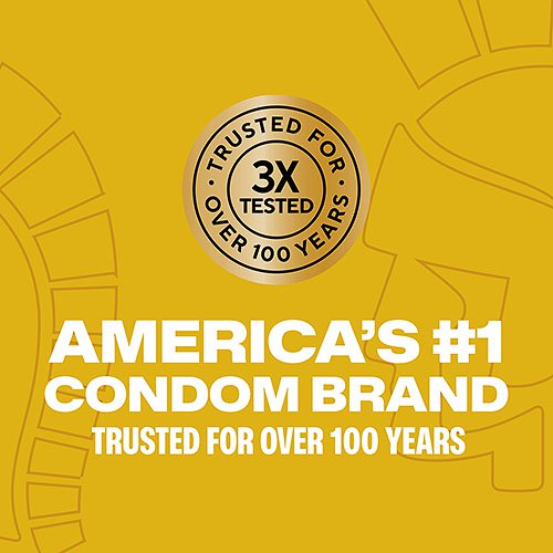 Trojan background, gold seal “3X tested, trusted for over 100 years” & “America’s #1 condom brand – trusted for over 100 years
