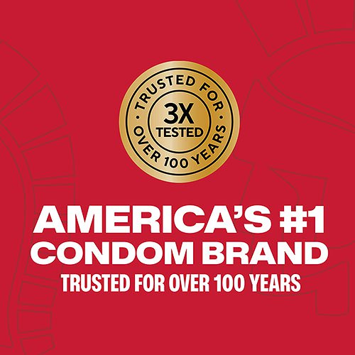Trojan background, gold seal “3X tested, trusted for over 100 years” & “America’s #1 condom brand – trusted for over 100 years