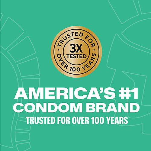 Trojan background, gold seal “3X tested, trusted for over 100 years” & “America’s #1 condom brand – trusted for over 100 years.