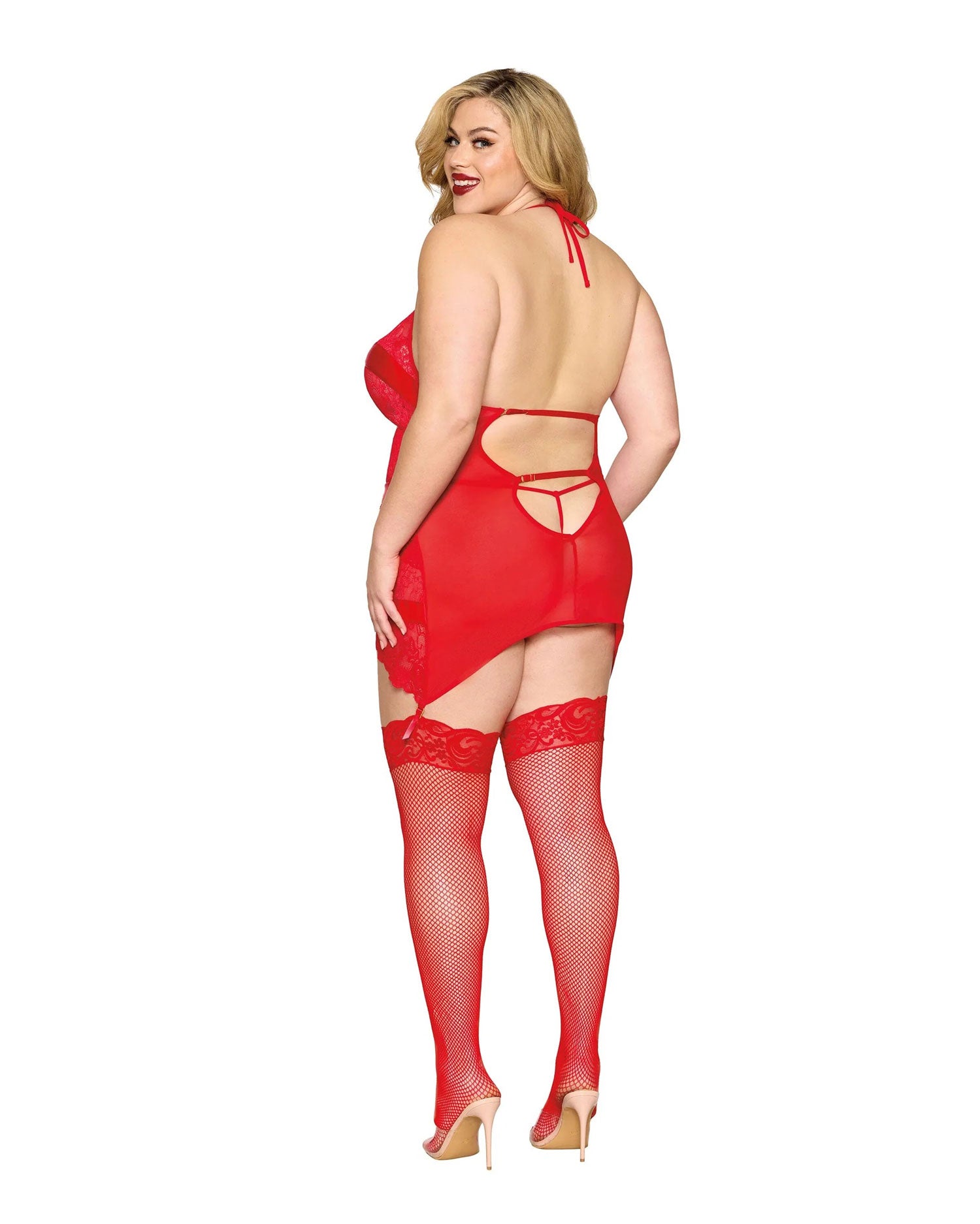 Red Garter Slip and G-String Lingerie One Size Queen Red > Clothes > Plus Size Lingerie