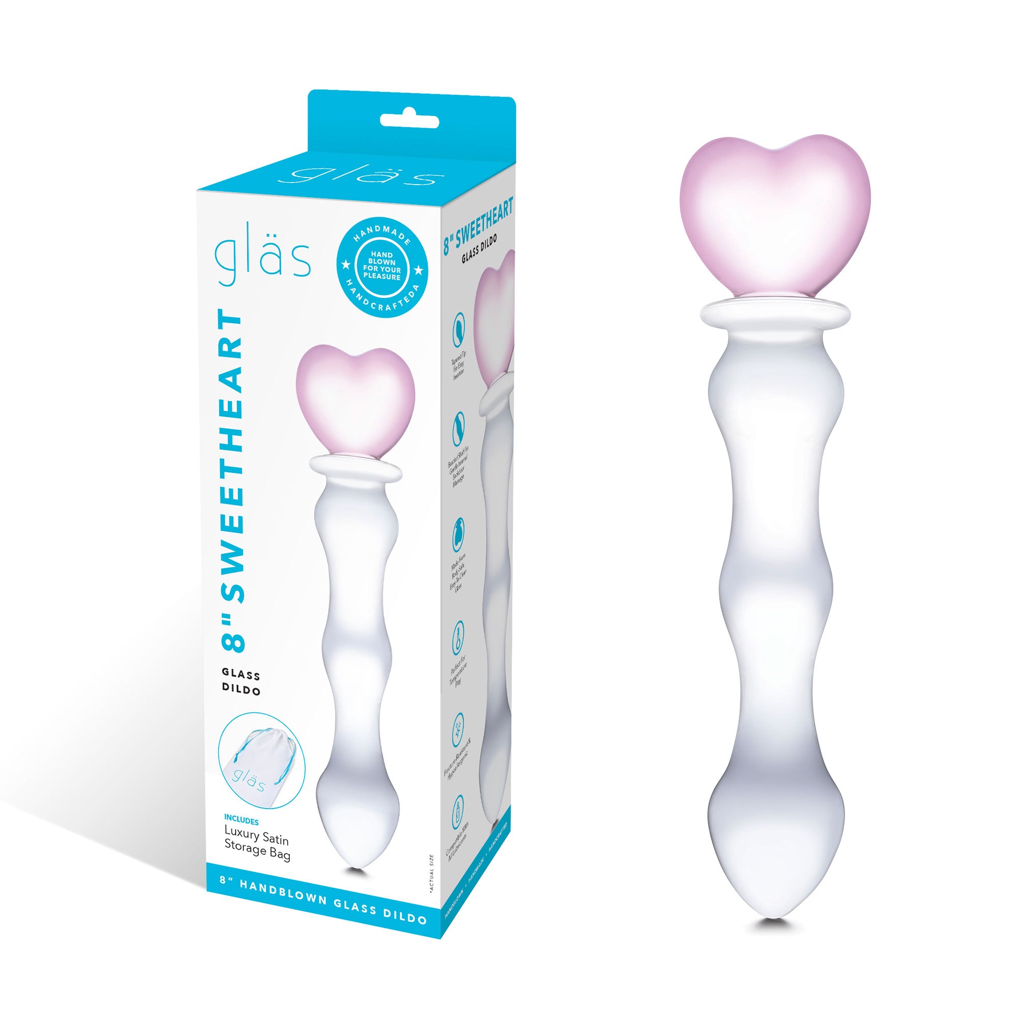 Glas Sweetheart (Pink) – Curved Glass Dildo 8 Inch Clear DONGS Glass