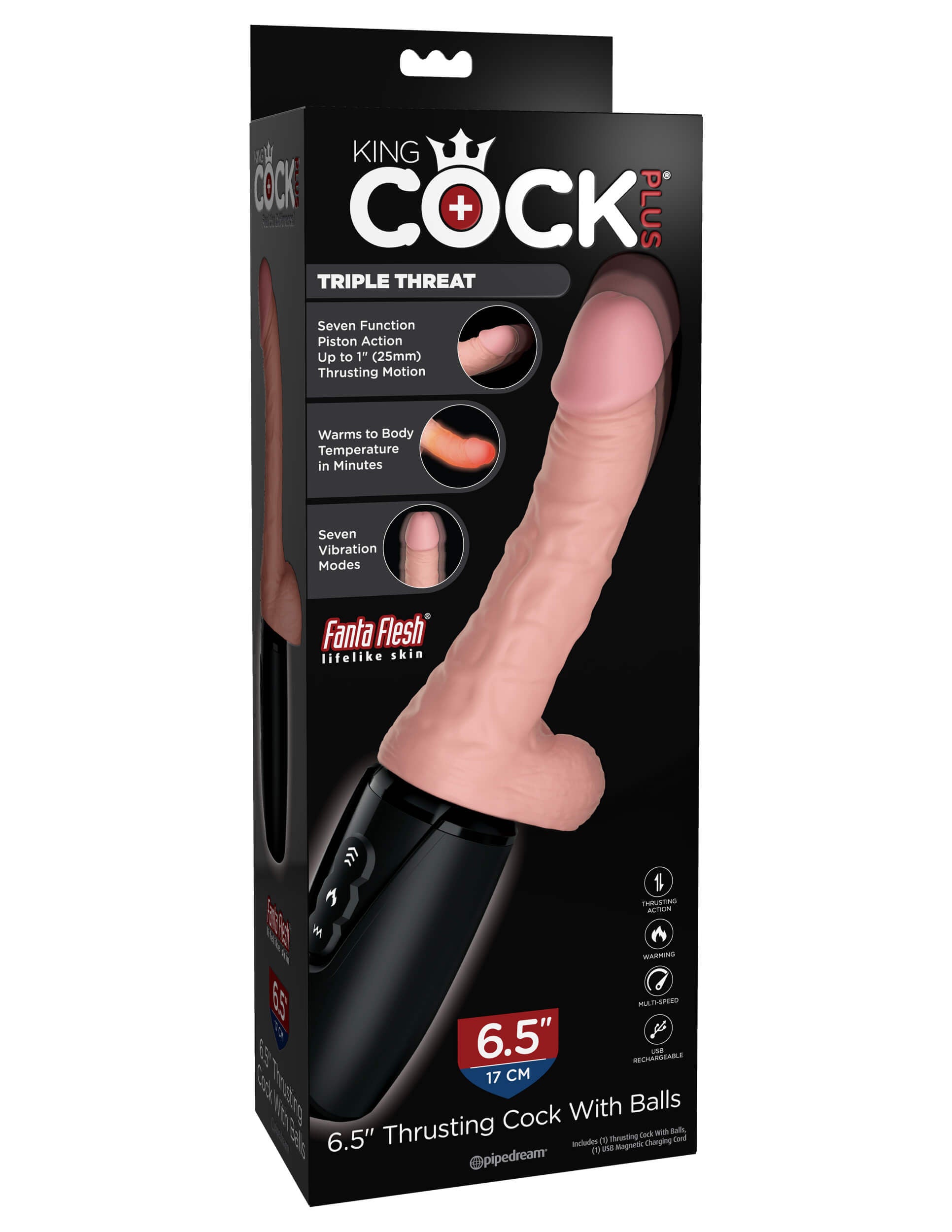 King Cock Plus Thrusting Cock with Balls 6.5 Inch – Warming, Vibrating, Piston-Powered Dildo DONGS Thrusting