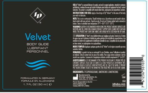 ID Velvet 1.7oz Silky Smooth Silicone Lubricant for Intimate Moments Silicone Lubricant