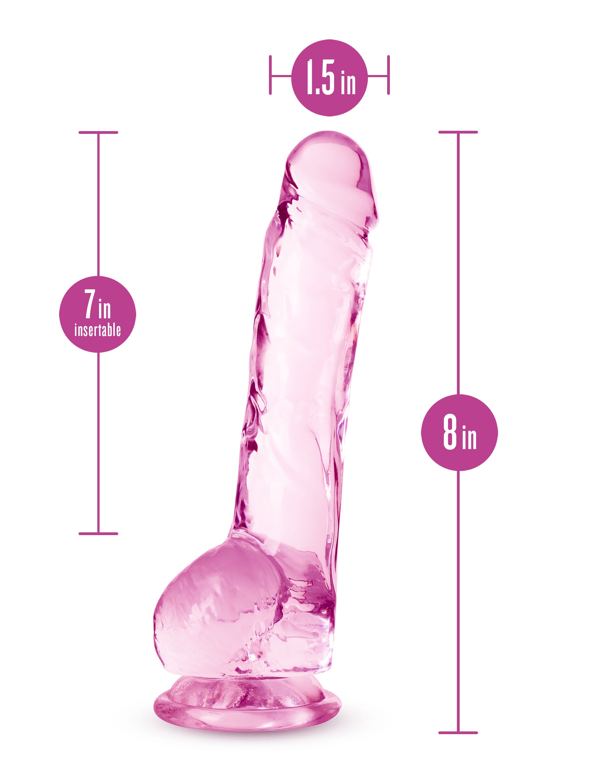 Naturally Yours 8 Inch Crystaline Dildo Rose DONGS