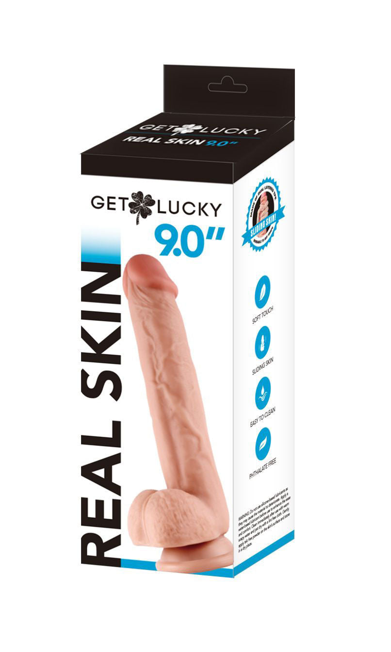 Get Lucky 9 Inch Real Skin Bendable Dildo with Soft Outer Layer Beige Dongs Realistic