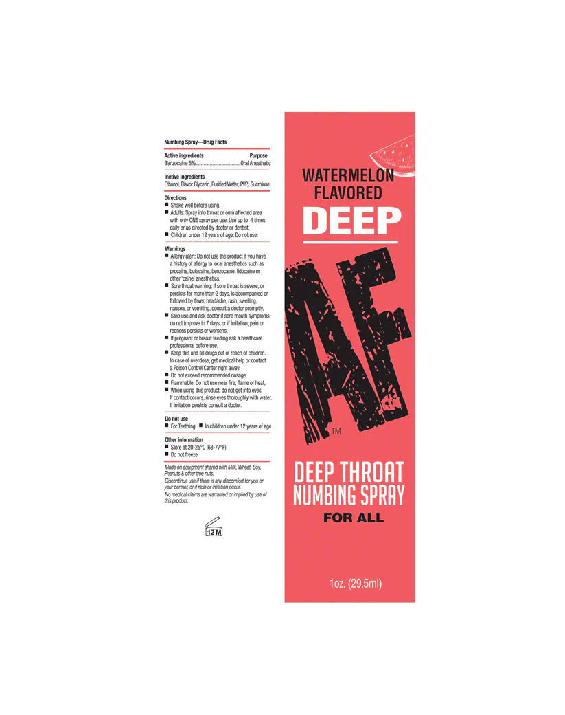 Deep AF Watermelon Flavored Numbing Throat Spray (29 ml) – Deep Throat Spray > Lube > Oral Gels & Sprays