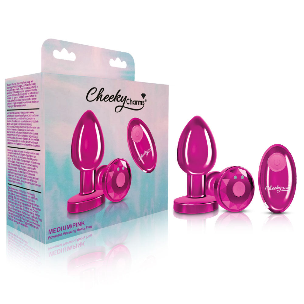 Cheeky Charms Pink Vibrating Metal Butt Plug Remote Medium > Anal Range > Vibrating Butt Plugs
