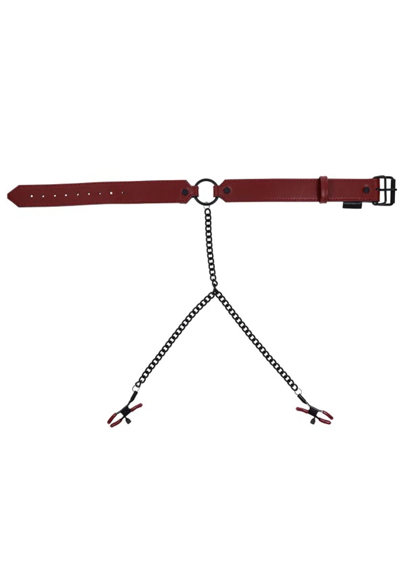 Saffron Bondage Collar With Nipple Clamps in Black and Red Nipple Clamps