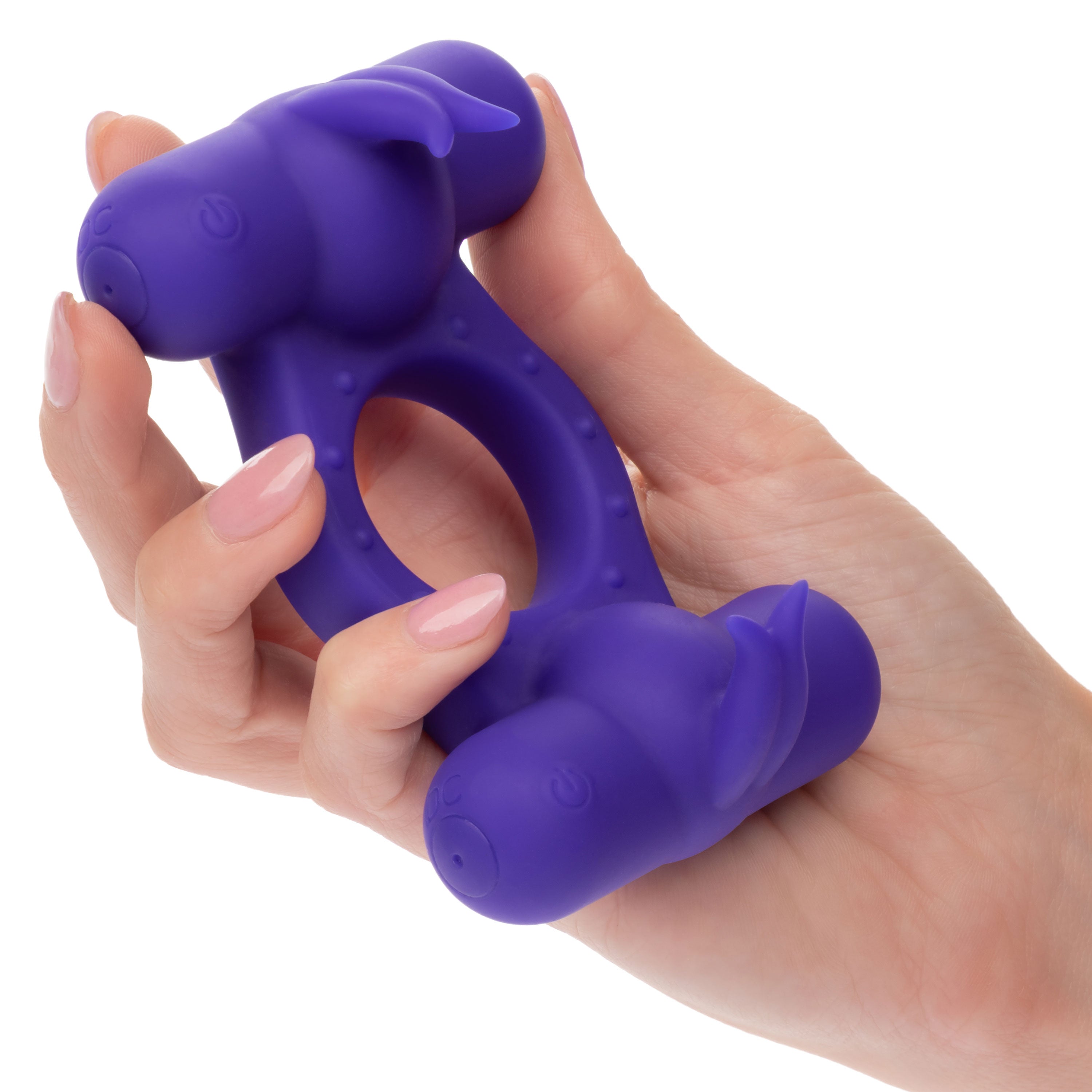 Silicone Rechargeable Triple Orgasm Enhancer in Purple with 12 Vibration Functions and Dual Independent Motors Cock Rings Vibrating