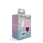 Cheeky Charms Silver Metal Butt Plug with Heart Pink Jewel Small > Anal Range > Jewel Butt Plugs