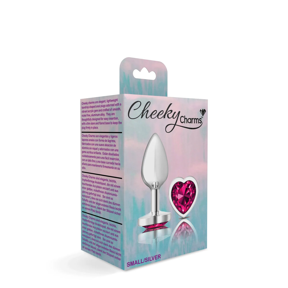 Cheeky Charms Silver Metal Butt Plug with Heart Pink Jewel Small (6.78cm) > Anal Range > Jewel Butt Plugs