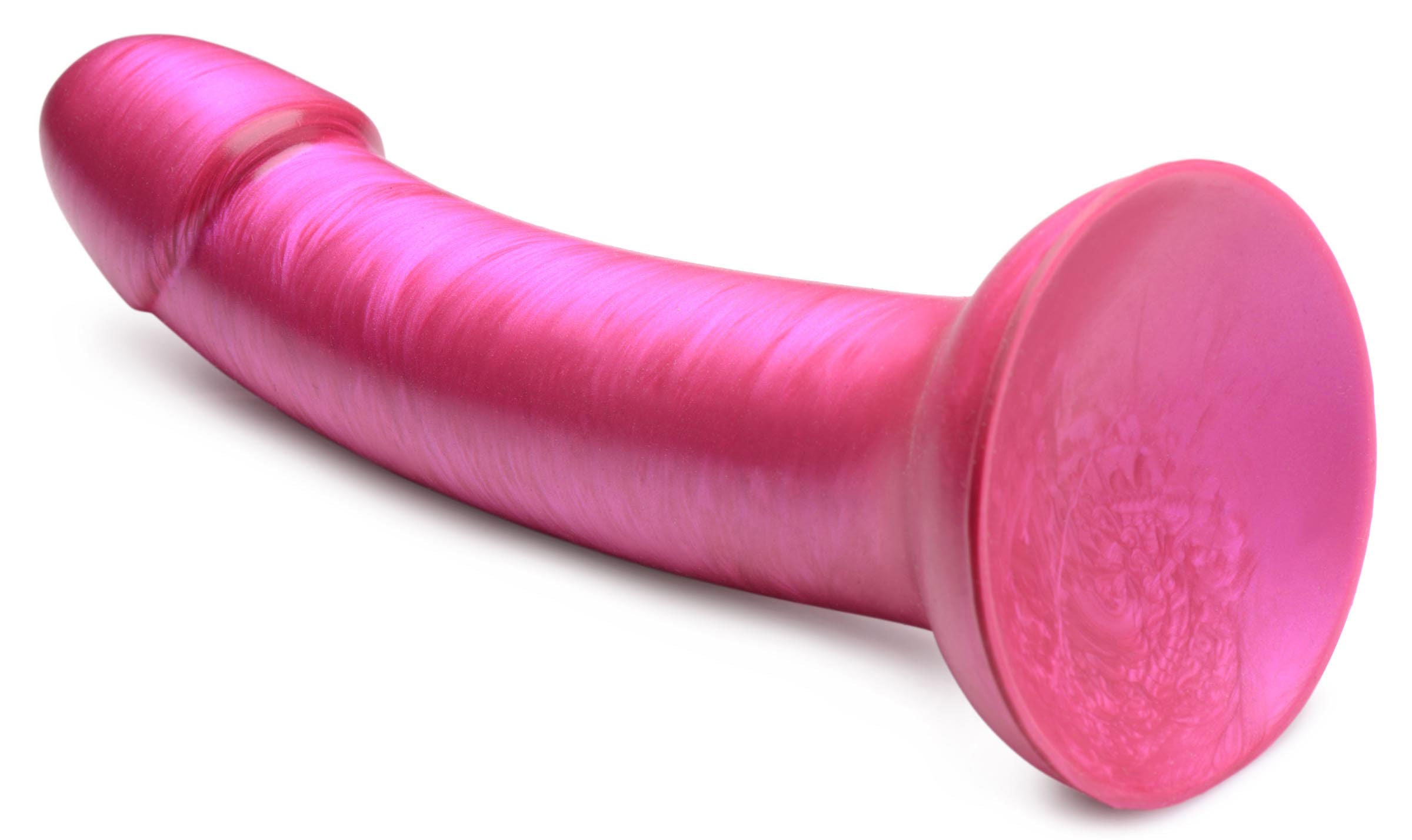 G-Tastic 7 Inch Metallic Pink Silicone Dildo with Suction Base Dongs Realistic