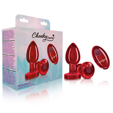 Cheeky Charms Red Rechargeable Vibrating Metal Butt Plug Medium Butt Plugs - Vibrating