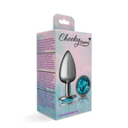 Cheeky Charms Gunmetal Round Butt Plug with Teal Jewel Large > Anal Range > Jewel Butt Plugs