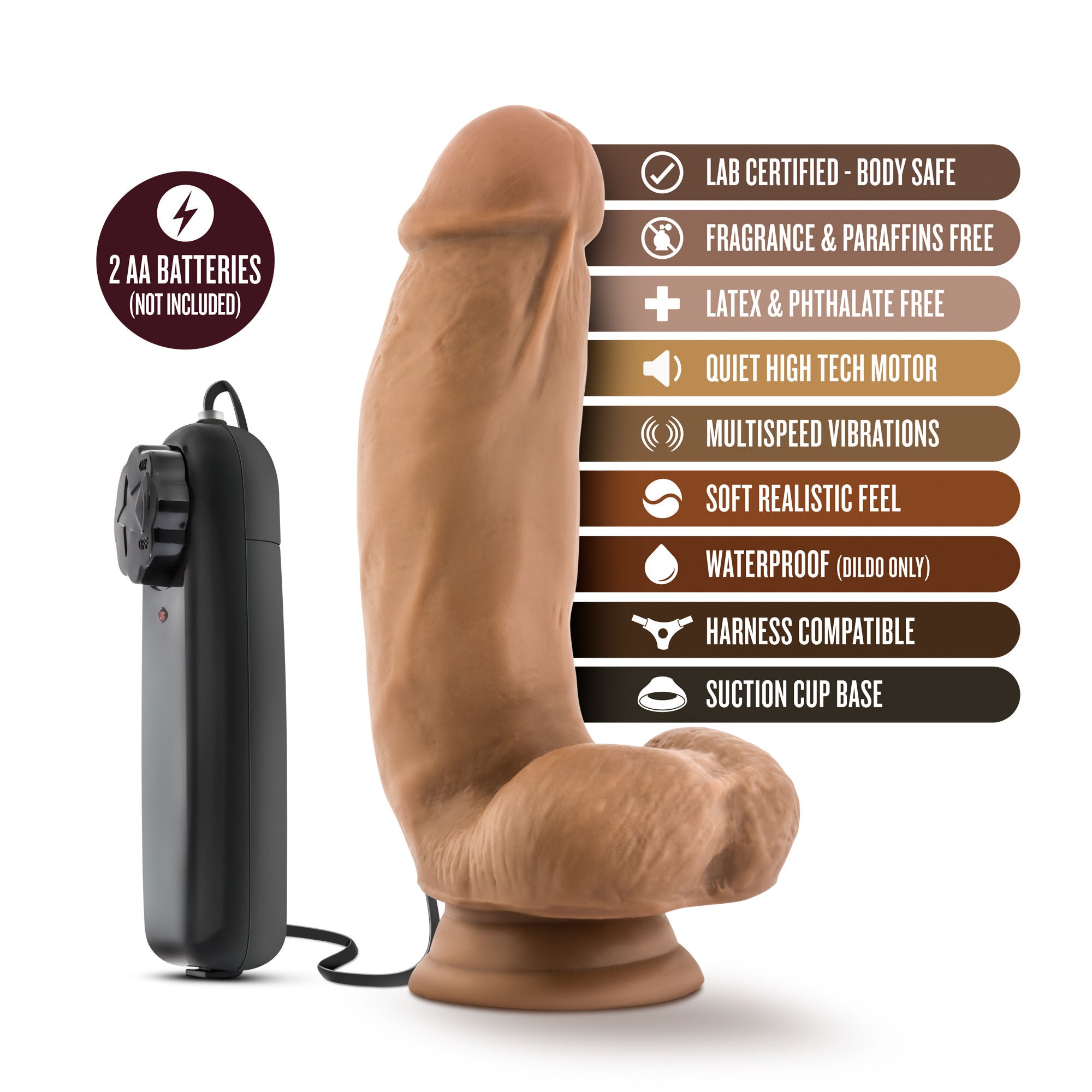 Coverboy Mocha Mma Fighter Realistic Vibrator Dildo 7 Inch DONGS Vibrating