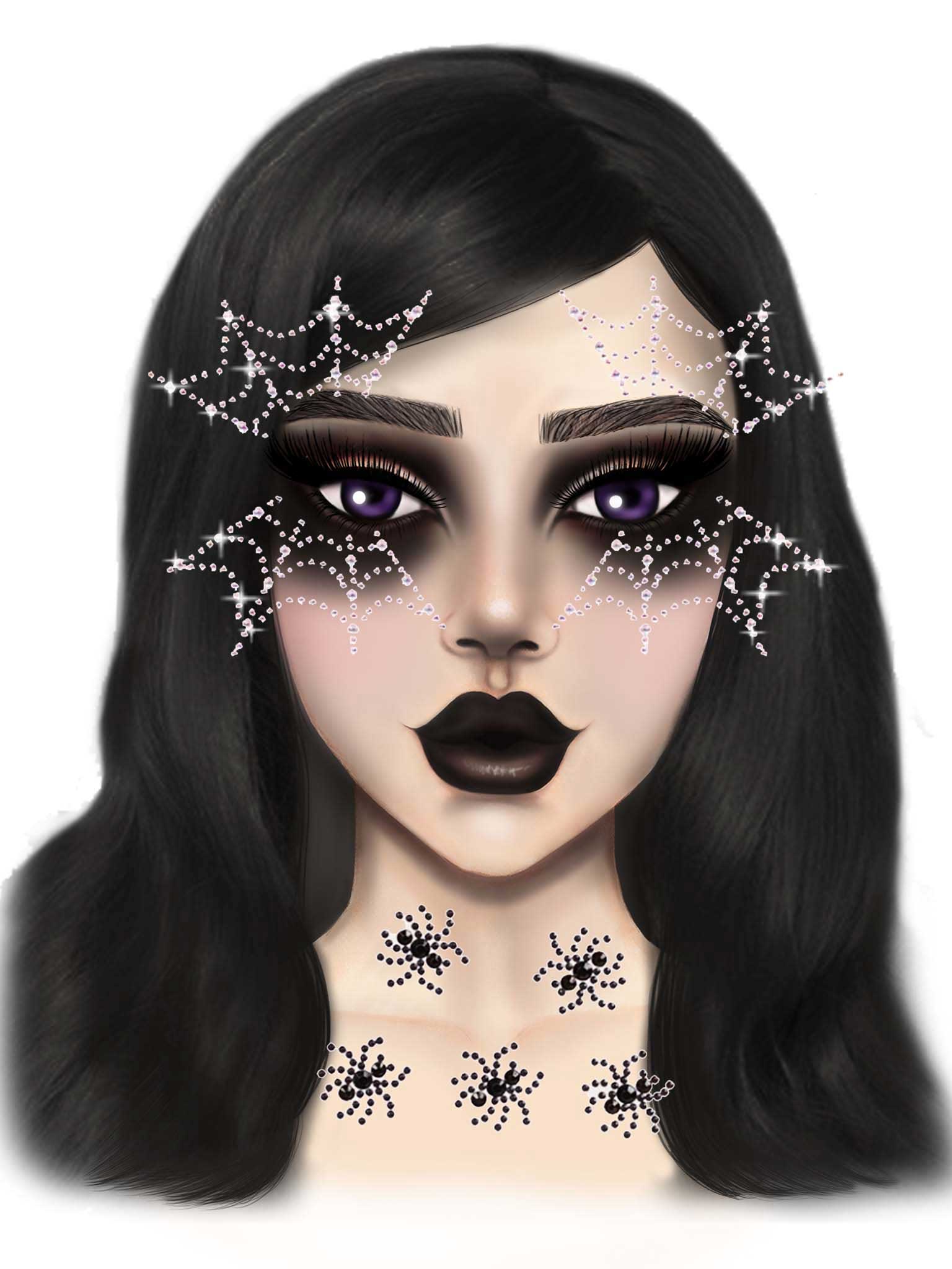 Spider Web Face Jewels Sticker Costume Accessory for Halloween Body Jewelry (Non Piercing)