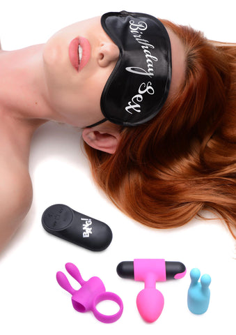Bang Birthday Sex Kit with Pink Anal Plug, Purple Cock Ring, Blue Clit Stimulator, Reversible Satin Blindfold, and Wireless Remote Controller > Sex Toys > Sex Kits