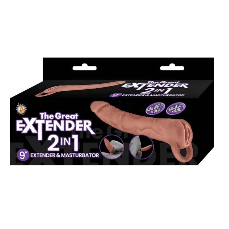 The Great Extender 2 in 1 Realistic Vagina Masturbator – TPR Material 9.5 Inch Brown > Sex Toys For Men > Penis Sleeves