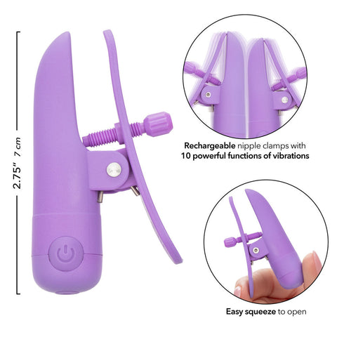 Purple Rechargeable Nipple Clamps with Adjustable Vibrations Nipple Clips