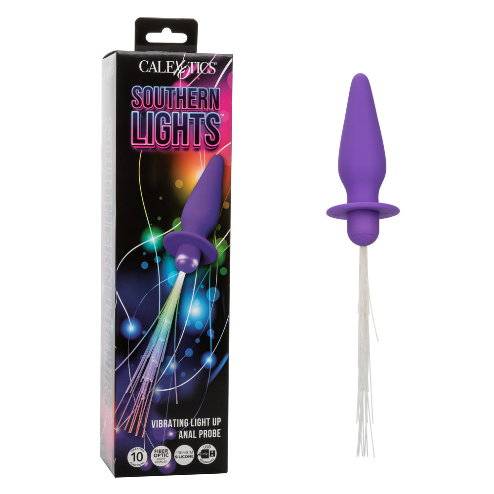 Southern Lights™ Vibrating Light Up Anal Probe Purple Silicone with 10 Functions and USB Rechargeable Butt Plugs - Vibrating